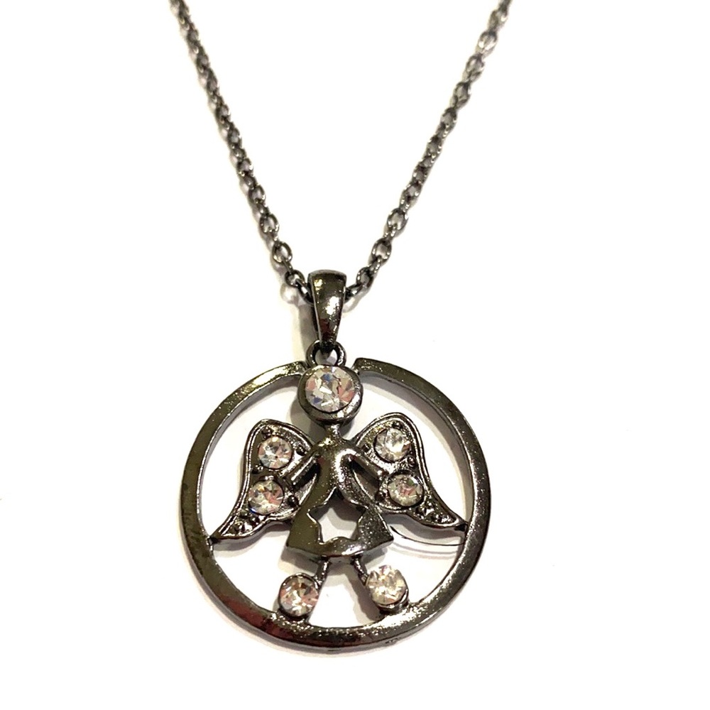 Angel Necklace Dark Antique Silver Tone